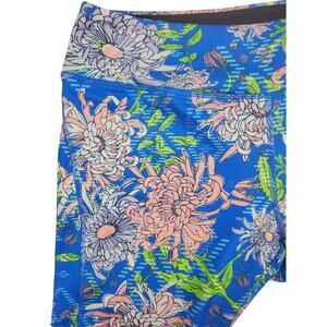 LuLaRoe Leggings XL Capri Butter Soft Blue Floral Print Womens Plus Size